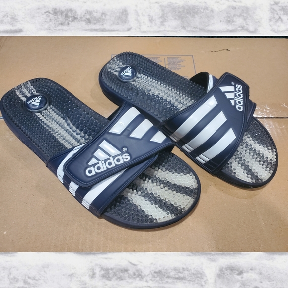 Adidas Shoes | Men's Adidas Superstar Slides Sandals Sz 11 Black White | Color: Blue/White | Size: 11 | Jeepgirl_90's Closet